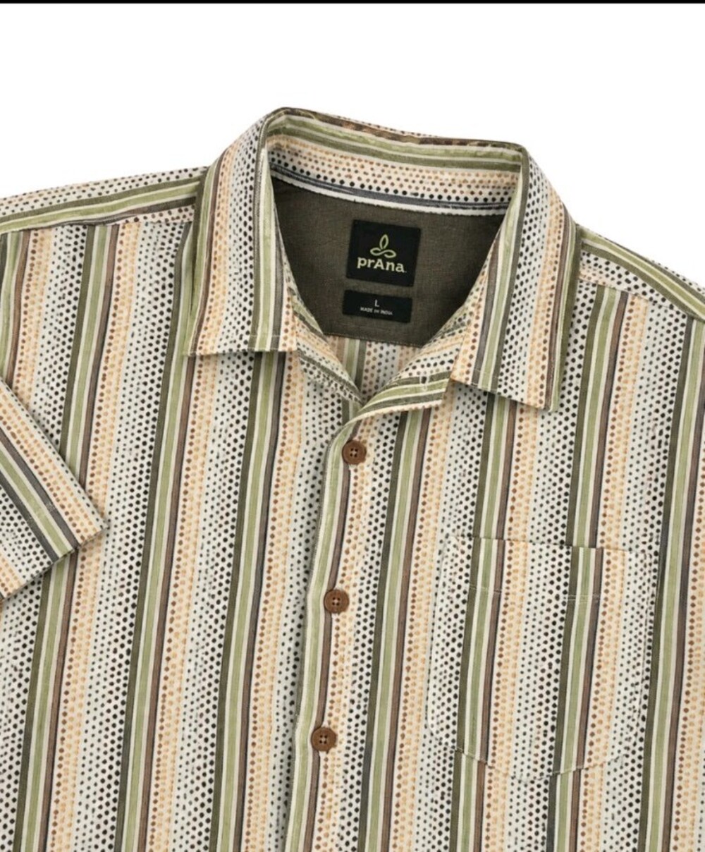 prAna Men’s Large Striped Short Sleeve Button Up Shirt Casual